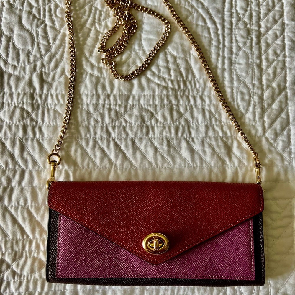 Coach Slim Envelope Wallet With Chain In Colorblock